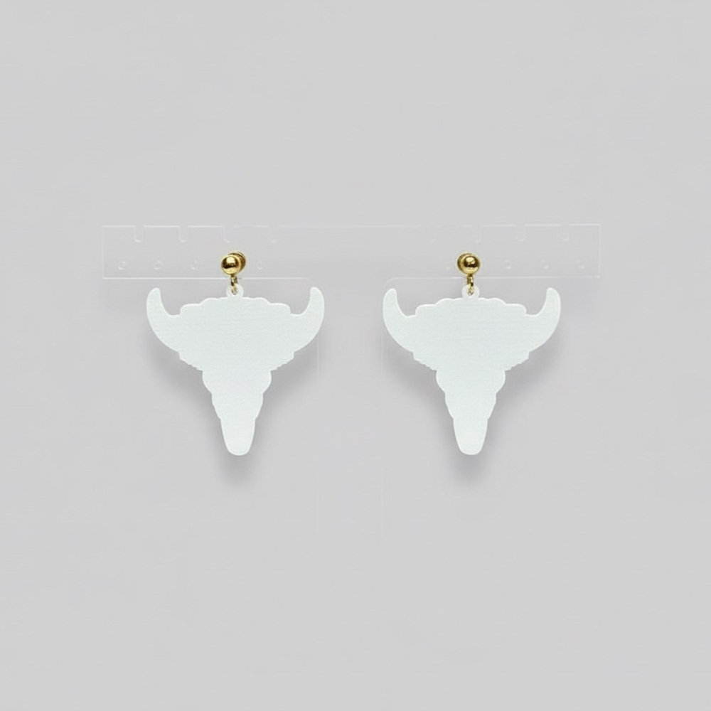 Pink and White Floral Bull Skull with Flowers Roses Resin Earrings - Picture 2 of 2